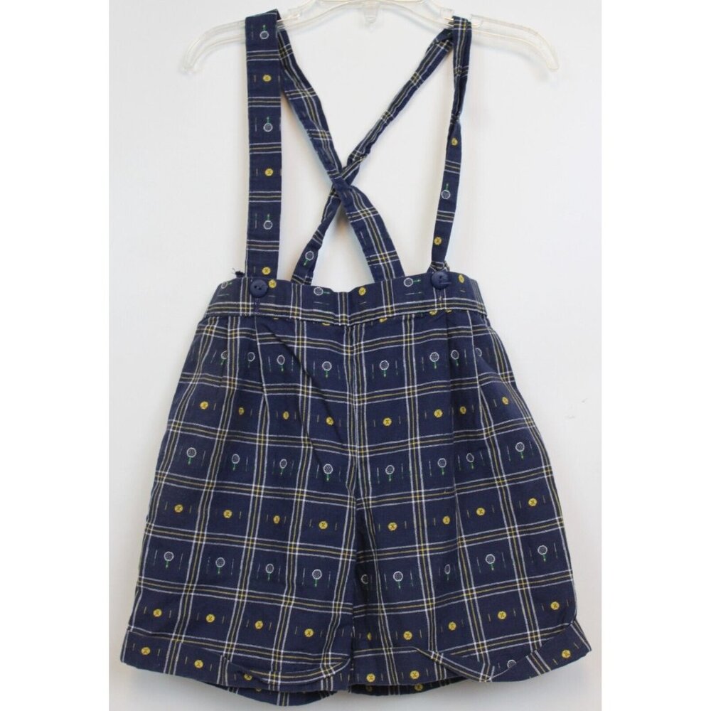 VTG 90s Good Lad Shorts Tennis Plaid Woven sz 4T Suspender Straps Preppy Unisex